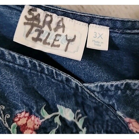 National Denim Jean Maxi Dress Women’s Plus Size 3X Floral Embroidery & Pockets - Picture 7 of 7